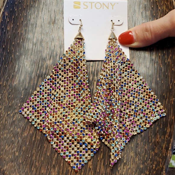 Stony Multi Color and Gold Dramatic Earrings NEW - Picture 3 of 4